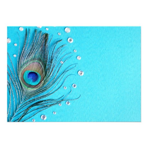 Peacock Feather Jewels Aqua Bridal Shower Announcements
