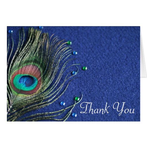 Peacock Feather Jewels Blue Thank You Card Zazzle