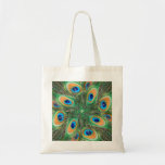 Peacock feather kaleidoscope tote bags