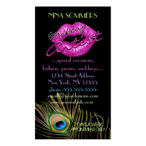 Peacock Feather Makeup Artist Business Card (back side)
