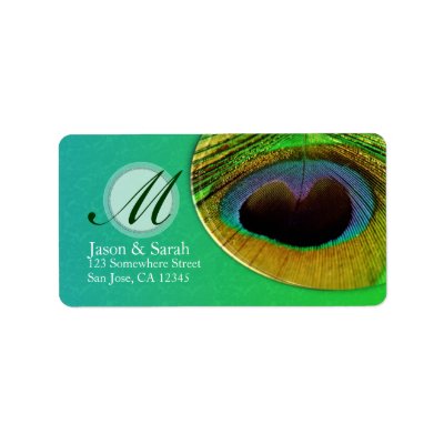 Peacock Feather Monogram Address Label