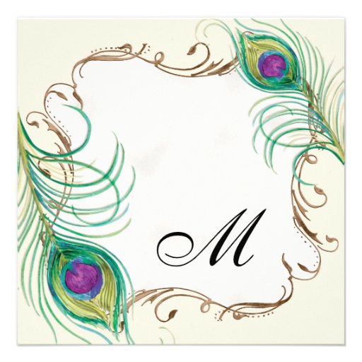 Peacock Feather n Swirls - Wedding Invitation
