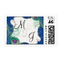 Peacock Feather n Swirls - Wedding Love Postage postage