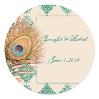 Peacock Feather on Teal Moroccan Envelope Seal sticker