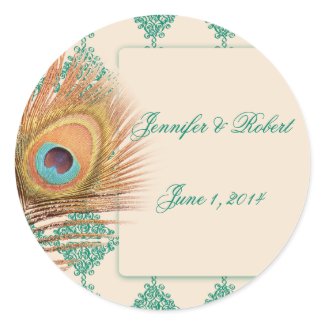 Peacock Feather on Teal Moroccan Envelope Seal sticker