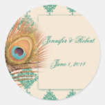 Peacock Feather on Teal Moroccan Envelope Seal Sticker