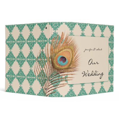 Peacock Feather on Teal Moroccan Tile 3 Ring Binder