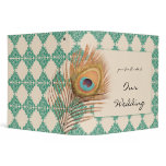 Peacock Feather on Teal Moroccan Tile 3 Ring Binder