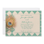 Peacock Feather on Teal Moroccan Tile Invitation