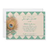 Peacock Feather on Teal Moroccan Tile Invitation invitation