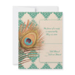 Peacock Feather on Teal Moroccan Tile Custom Invitations