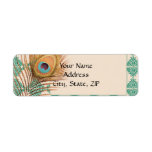 Peacock Feather on Teal Moroccan Tile Custom Return Address Labels