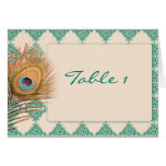 Peacock Feather on Teal Moroccan Tile Table Number Cards