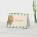 Peacock Feather on Teal Moroccan Tile Thank You Greeting Card