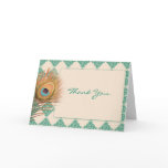 Peacock Feather on Teal Moroccan Tile Thank You Greeting Card