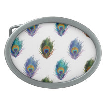 Peacock feather pattern oval belt buckles