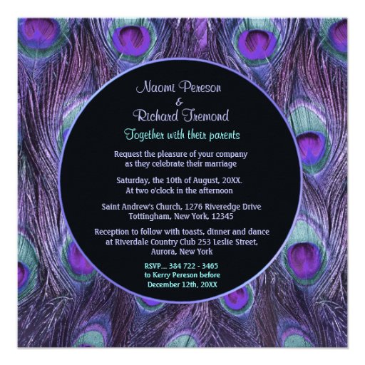 Peacock Feather Purple Drama Wedding Invitation