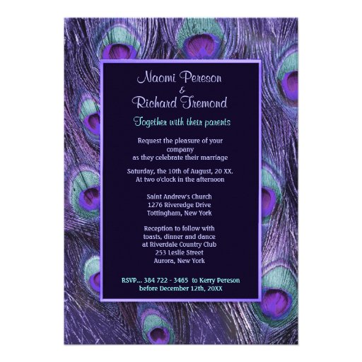 Peacock Feather Purple Drama - Wedding Invitation