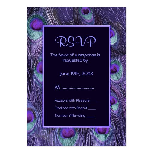 Peacock Feather Purple - RSVP Business Card Templates (back side)