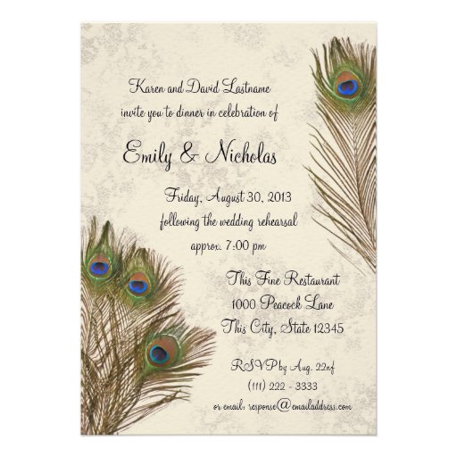 Peacock Feather Rehearsal Dinner Announcements