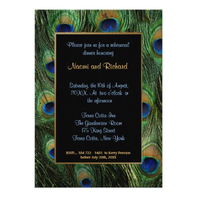 Peacock Feather Rehearsal Dinner Invitation