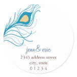 Peacock Feather Return Address Wedding labels Round Sticker