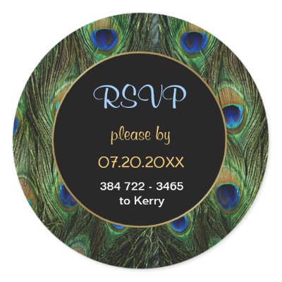 Peacock Feather RSVP Wedding Seal - Customize Round Sticker