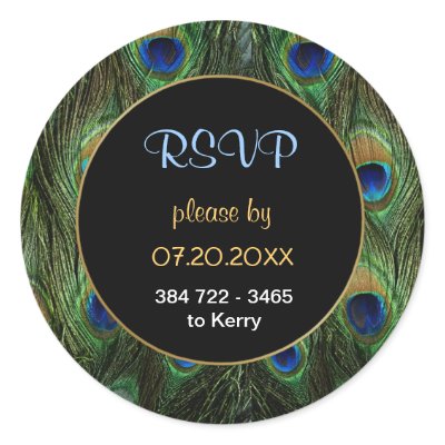 Peacock Feather RSVP Wedding Seal - Customize Round Sticker