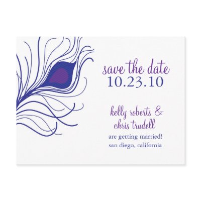 Peacock Feather Save The Date postcard
