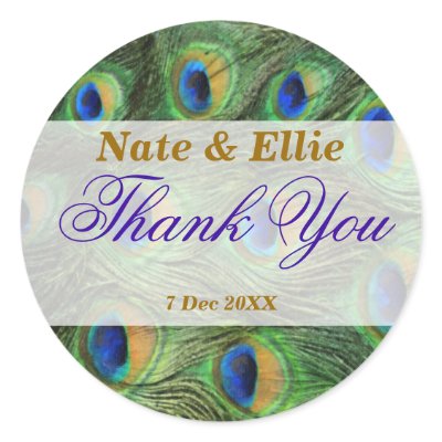 Peacock Feather Thank You Wedding Stickers