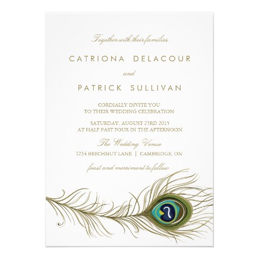 Peacock Feather Vintage Wedding Invitation (front side)