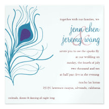 Peacock Feather Wedding eggplant & turquoise Personalized Announcements