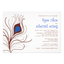 Peacock Feather Wedding Invitation - cobalt blue