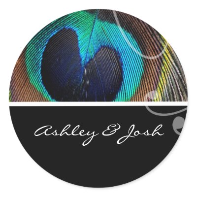 Peacock Feather Wedding Names Stickers