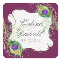 Peacock Feather Wedding Sticker or Seal