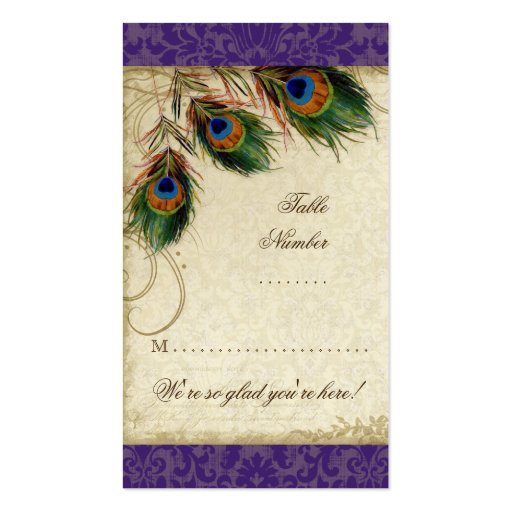 Peacock & Feather Wedding Table Seating Escort Business Cards (back side)