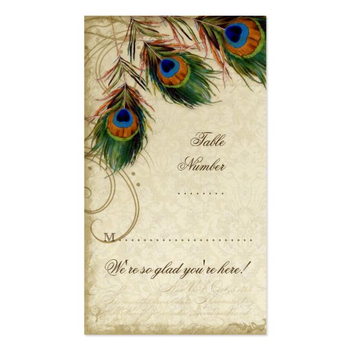 Peacock & Feather Wedding Table Seating Escort Business Card Templates (back side)