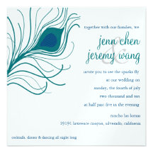Peacock Feather Wedding, teal blue Custom Announcement