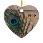 Sandstone brick and Peacock heart-shapes Christmas Ornament