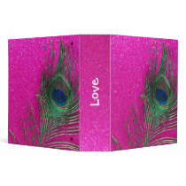Peacock Feather with Glittery Pink Still Life Binders