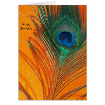 Peacock feather with Orange Glitter Still Life Card