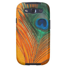 Peacock feather with Orange Glitter Still Life Galaxy S3 Cases