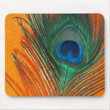 Peacock feather with Orange Glitter Still Life Mouse Pad