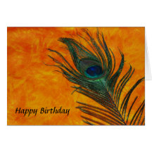 Peacock Feather with Orange Greeting Card