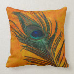 Peacock Feather with Orange Throw Pillows