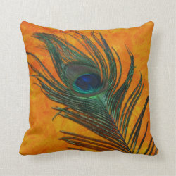 Peacock Feather with Orange Throw Pillows
