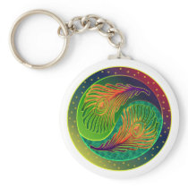 Peacock Feather Yin Yang 3 Key Chains