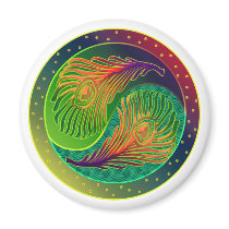 Peacock Feather Yin Yang 3 Fridge Magnet