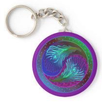 Peacock Feather Yin Yang 5 Key Chains