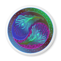 Peacock Feather Yin Yang 5 Fridge Magnets